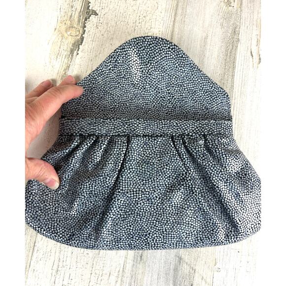 Lauren Merkin Women’s Blue White Pebbled Speckled Leather Designer Clutch Bag4 - Picture 3 of 5